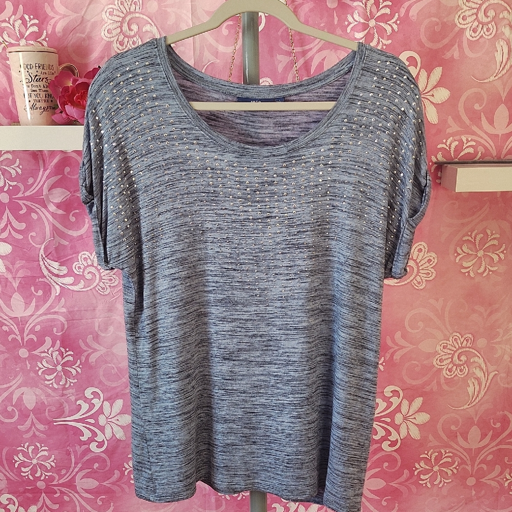 Apt. 9 Women's Heathered Blue Short Sleeve Top